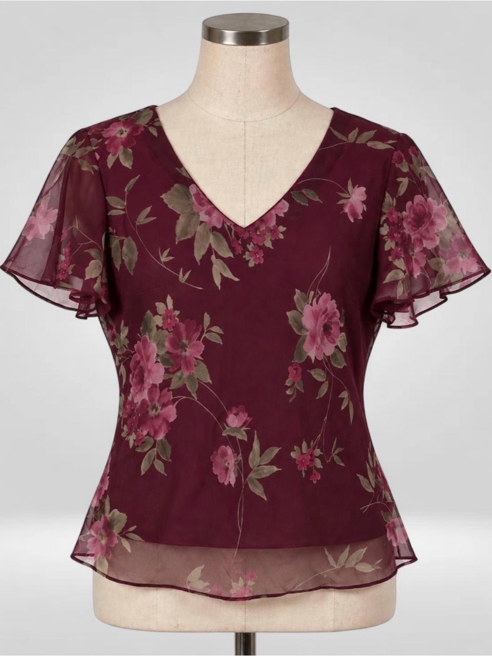 Vintage R&M Richards Sheer Floral Flutter Blouse — Size
10
